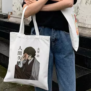 Японское аниме Bungou Stray Dogs Chuuya Женская парусиновая сумка Nakahara Osamu Dazai Сумки Tote Сумки на плечо Повседневная сумка для покупок 24*26cm