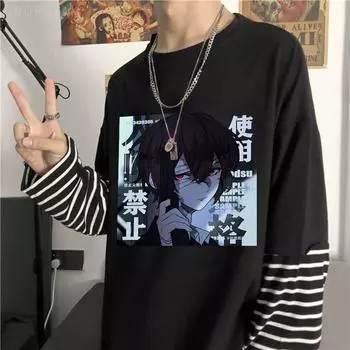 Японское аниме Bungou Stray Dogs Dazai Osamu с принтом для мужчин/женщин футболка летние топы винтажные эстетические длинные футболки унисекс с готическим рисунком 90-х годов S чёрный