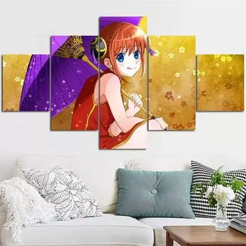 Японское аниме Gintama женская роль Kagura зонтик холст картина настенная художественная фигура принт современный для любителей девочек комната домашний декор 20x35cm*2 20x45cm*2 20x55cm*1