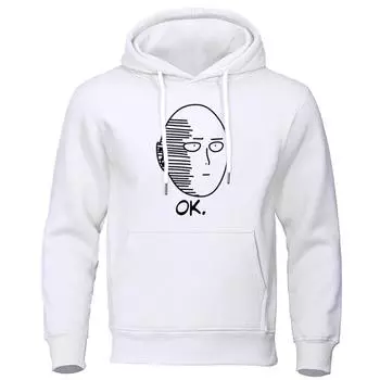 Японское аниме One Punch Man Толстовка Модная забавная Свободная толстовка с капюшоном большого размера в стиле хип-хоп Дышащая спортивная одежда для мужчин S белый
