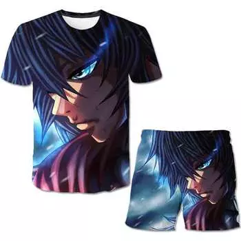Японское аниме «Убийца демонов», аниме, футболка, комплект из 2 предметов, детские короткие штаны с героями мультфильмов для маленьких мальчиков и девочек, комплект детской одежды, костюм оверсайз 100.