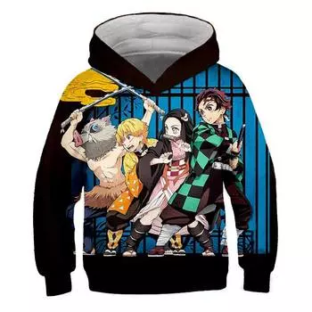 Японское аниме «Убийца демонов»: Детская толстовка с капюшоном Kimetsu No Yaiba Tanjiro с принтом, мультяшная, для выживания, мужская и женская куртка-пуловер 100