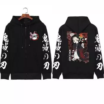 Японское аниме «Убийца демонов», толстовки на молнии, Kibutsuji Muzan, осень-зима, Kawaii, с принтом для мужчин и женщин, модные теплые уличные толстовки с капюшоном S чёрный