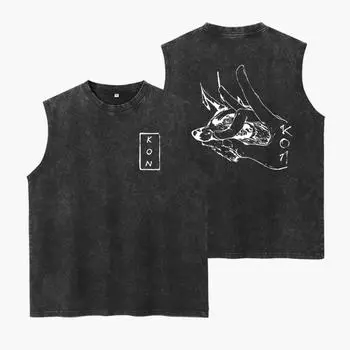 Японское Аниме Выстиранный Жилет Ретро Мужской Фитнес Спортивный Топ Чистый Хлопок Летний Дышащий Свободный Y2k Майка Без Рукавов S