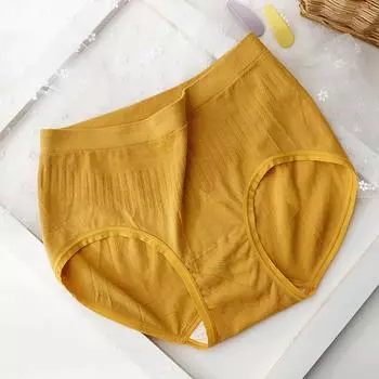 Японское антибактериальное бесшовное нижнее белье с промежностью, дышащее хлопковое минималистичное женское нижнее белье со средней посадкой, трусы one size жёлтый