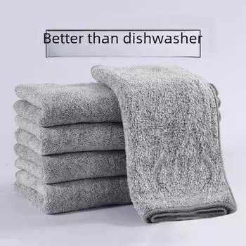 Японское бамбуковое угольное полотенце для мытья посуды - плотная, впитывающая воду, антипригарная салфетка из микрофибры 25*25 Overlock