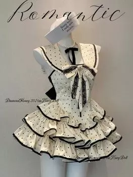 Японское готическое платье в стиле Лолиты Y2k, женское элегантное платье в горошек с принтом в виде моряка и открытой спиной 2024 года S бежевый