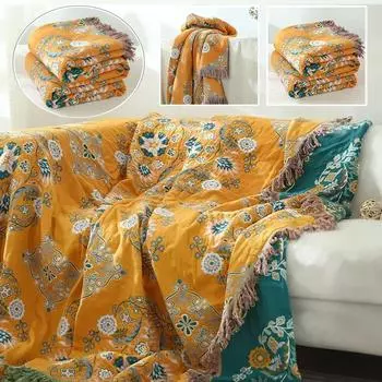 Японское хлопковое одеяло для кроватей, чехол для дивана, многофункциональное одеяло для отдыха и пледы, простая подушка для дивана, нескользящее покрывало, мягкое 150x200cm жёлтый