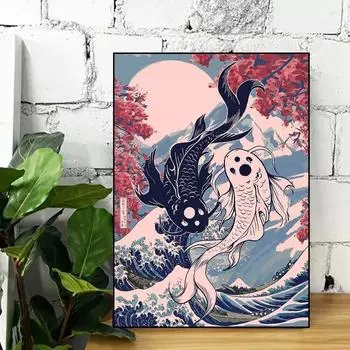 Японское искусство Great Wave Off Kanagawa, винтажный плакат с принтом, абстрактная картина на холсте, настенная картина для гостиной, домашний декор, без рамки 21*30cm