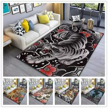 Японское искусство Татуировка тигра Ковер для гостиной Спальня Прикроватный коврик для ванной Нескользящий коврик для дивана Журнальный столик Коврики для кухни 40x60cm