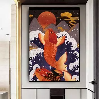 Японское искусство укиё-э, картины на холсте, постеры и картины, японский волновой журавль, красное солнце для гостиной, украшения дома, без рамки 21*30cm No Frame