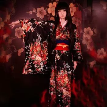 Японское кимоно Hell Girl Yan Moai с длинными рукавами, костюм для косплея XXXL чёрный