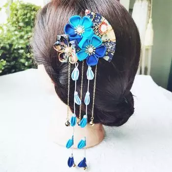 Японское кимоно ручной работы, тканевый цветок, складной веер, аксессуары для волос, заколка с кисточкой, головной убор, заколка-автомат, юката, фестивальный декор