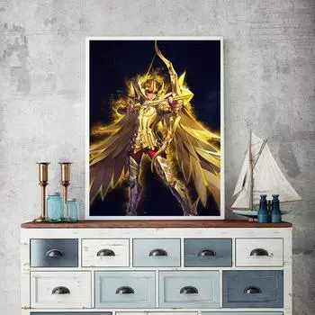 Японское классическое аниме, золотое украшение Saint Seiya, настенная роспись, постер, холст, живопись и настенные художественные принты для современного домашнего декора 21cm30cm NoFrame