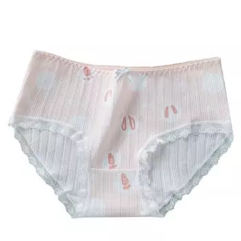 Японское милое хлопковое нижнее белье с принтом для девочек, бесшовные дышащие треугольные брюки со средней посадкой, дышащее нижнее белье M