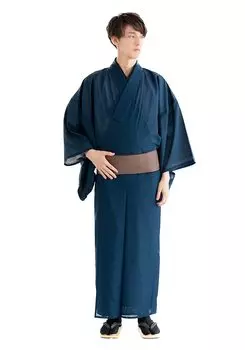 Японское моющееся одинарное глубокое [KYOETSU] кимоно, мужское, лето, мужская, одежда, кимоно, одежда, черный, зеленый, кома-ро (LL, Синий)