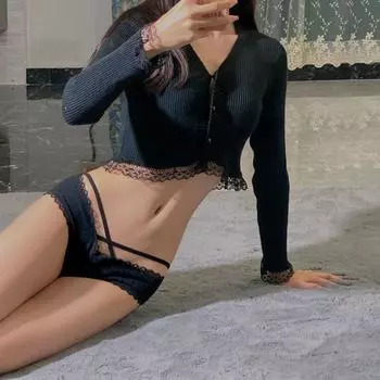 Японское нижнее белье для молодых девушек из чистого хлопка с заниженной талией, женские кружевные трусики с открытыми краями, дышащие, с перекрестными завязками One Size белый