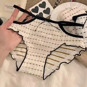 Японское полосатое нижнее белье для девочек из чистого хлопка с ластовицей, антибактериальное, осенне-зимнее, сексуальное треугольное нижнее белье One Size