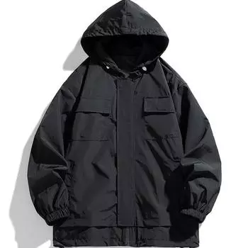 Японское повседневное однотонное свободное пальто с капюшоном, мужская осенняя универсальная водонепроницаемая солнцезащитная куртка из жесткого материала для пар M фиолетовый