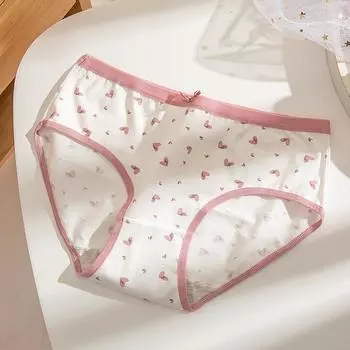 Японское женское нижнее белье со средней посадкой, хлопковые бесшовные женские трусы с завязками-бабочками и цветочным принтом, с низкой талией M