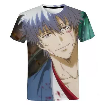 Японское знаменитое аниме Gintama с 3D принтом для мужчин и женщин, универсальная летняя повседневная футболка в стиле Харадзюку с круглым вырезом, футболки из полиэстера, повседневная короткая футболка XXXL