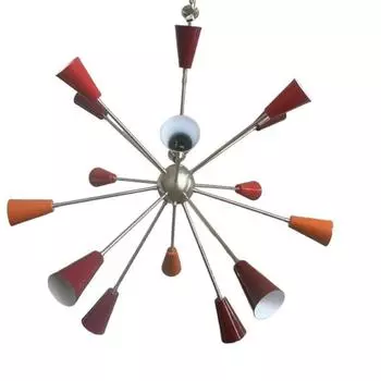 Яркая 16-рожковая итальянская люстра в стиле стилново середины века «Спутник» | Латунный подвесной светильник для гостиной, столовой