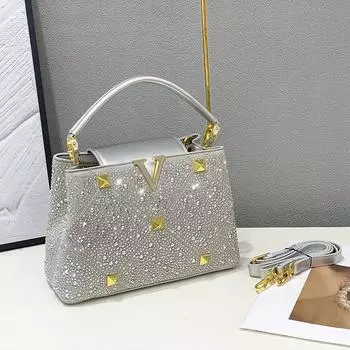 Яркая алмазная сумка, новый стиль, женская сумка, заклепки и железная алмазная цепочка, сумка на одно плечо, через плечо, яркий цвет, универсальная 26*10*18