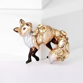 Яркая брошь в форме лисы, блестящая булавка со стразами, женская милая эмалированная вечерние вечерние повседневные значки, аксессуары для одежды шампанского