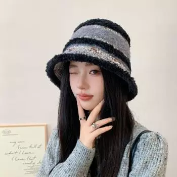 Яркая цветная полосатая ретро-дофаминовая теплая вязаная защитная шапка для ушей, рыболовная шерстяная шапка с изображением лица, большая шапка для головы, универсальная, милая M56-58cm