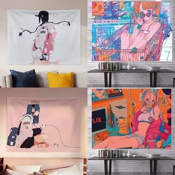 Яркая девушка висит ткань офис гостиная гобелен украшение стены дома гобелен 100x75cm