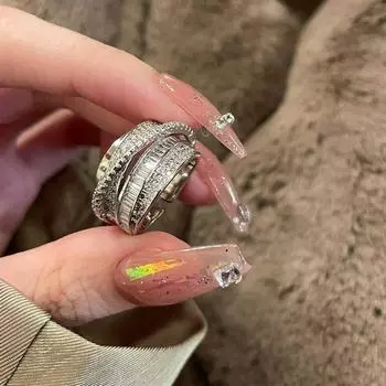 Яркая галактика, сияющий циркон, многослойное кольцо с обмоткой, женственная роскошь Tide Light, продвинутое чувство, ретро-личность, открытое кольцо на указательный палец серебряный