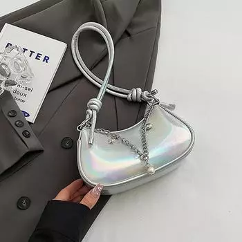 Яркая глянцевая сумка через плечо для женщин, корейская мода, простая сумка на одно плечо с цепочкой, летняя роскошная дизайнерская сумка для вечеринок