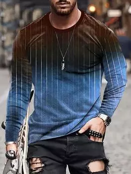 Яркая градиентная полосатая футболка с длинным рукавом для мужчин, стильная дышащая и мягкая осенняя одежда S синий