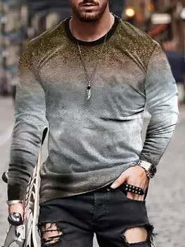 Яркая градиентная винтажная футболка для мужчин с длинным рукавом, новый дизайн, удобная повседневная одежда на осень S коричневый