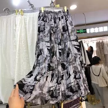 Яркая и яркая желтая юбка с узором весна 2025 г., цветочная юбка, характерная средняя и длинная юбка со складками, характерная средняя и длинная юбка One size жёлтый