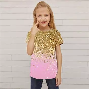 Яркая крутая футболка для девочки, летняя повседневная футболка с коротким рукавом для девочек, крутая детская одежда с 3D-принтом, футболка 100