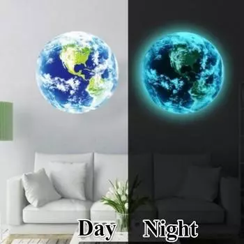 Яркая Луна Земля мультфильм DIY 3D наклейки на стену для детей Спальня светится в темноте наклейка на стену 20 cm синий