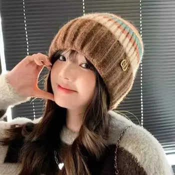 Яркая полосатая шапка модная женская осенне-зимняя теплая вязаная шапка для пары