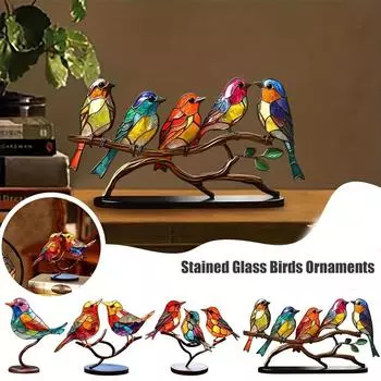 Яркая разноцветная скульптура колибри - настольные украшения из окрашенного металла ручной работы - уникальный дизайн ветки, красочные птицы, идеальная идея для подарка 5 Birds