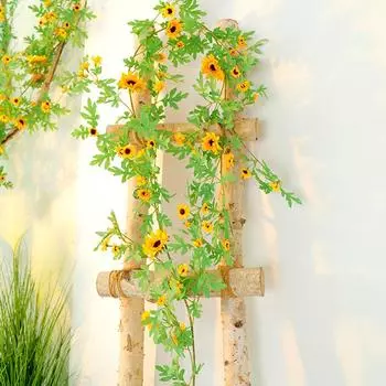 Яркая реалистичная пасторальная композиция из искусственных цветов, лозы, подсолнухов, гирлянда из шелка S