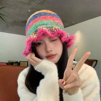 Яркая ретро-шляпа рыбака, детская, новая, осенне-зимняя, теплая, утолщенная, защитная шапка для лица, вязаная шапка с ушками