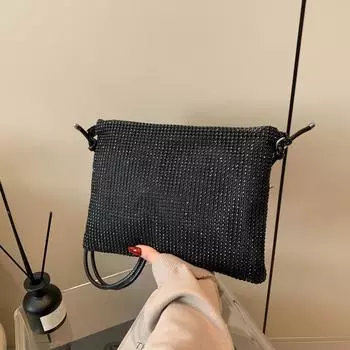 Яркая ромбовидная сумка женская сумка 2024 летняя новая сумка через плечо большой емкости блестящая модная сумка-конверт для ночного клуба чёрный