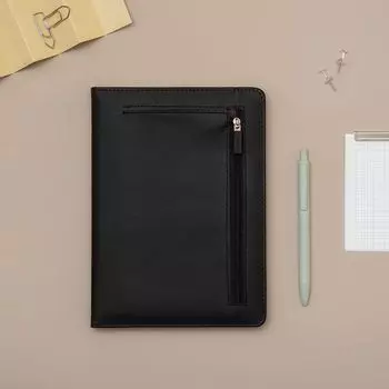 Яркая записная книжка A-5 из искусственной кожи в твердом переплете со стильным расширяемым карманом (Насыщенный черный) A5 чёрный