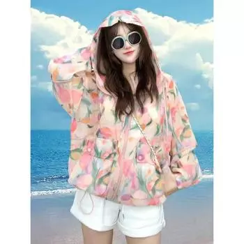 Яркая женская солнцезащитная одежда с капюшоном, уникальное легкое женское пальто на шнурке, модная шикарная женская одежда с принтом One Size