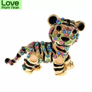 Яркие эмалевые броши с тигром для женщин и мужчин, милые булавки с животными и стразами, брошь для детей, ювелирные изделия, подарки на Новый год золотой