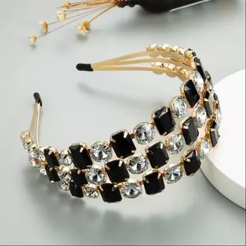 Яркие аксессуары для волос с бриллиантами, металлическое стекло, бриллиантовая танцевальная вечеринка с бриллиантами, широкий обруч для волос с пайетками интернет-знаменитостей, расширяющийся обруч для волос разноцветный