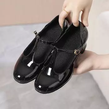 Яркие кожаные танцевальные туфли, индивидуальные танцевальные туфли, женские туфли для учителей на среднем каблуке, домашние танцевальные туфли, высота каблука 4 см 34 чёрный