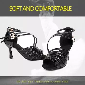 Женские танго бальные латинские вальс танцевальные туфли для девочек на высоком каблуке 7/9 см 6cm-34 чёрный