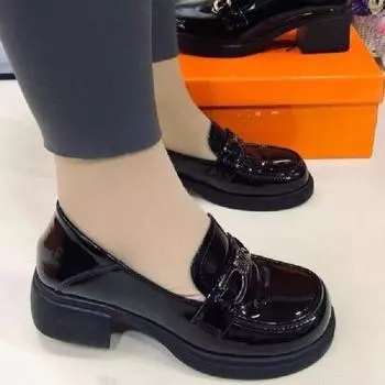 Яркие кожаные туфли 2025 года, весна-лето, взрыв, низкие, с одной педалью, на толстой подошве, легкие, британские рабочие кожаные туфли небольшого размера 35 чёрный