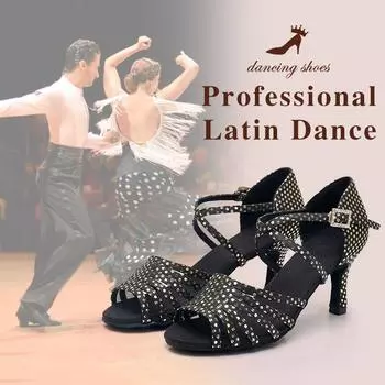 Яркие кожаные туфли для латинского вальса-ча-ча, современные бальные танцы для женщин, на каблуке 7 см 34 золотой
